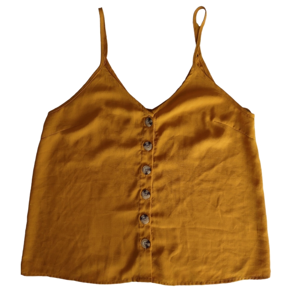 Paper Crane Mustard Yellow Button Front Spaghetti Strap Tank Top Women's Small